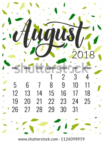 Calendar for August 2018.