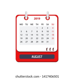 Calendar August 2019 in flat style. Vector illustration