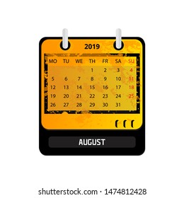 Calendar August 2019 in flat style. Vector illustration