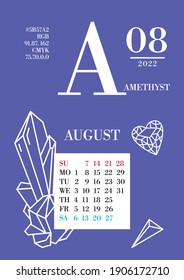 Calendar August 2022 Background Color Amethyst Stock Vector (Royalty Free) 1906172710