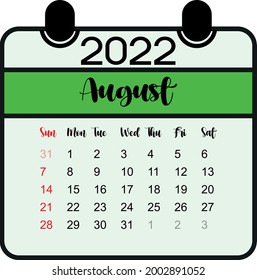 Calendar August 2022 week start Sunday