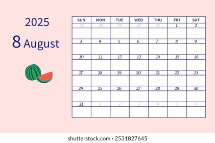 Calendario para Agosto 2025 a partir del Domingo