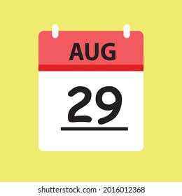 Calendar - August 29 icon illustration isolated vector sign symbol flat design red and white