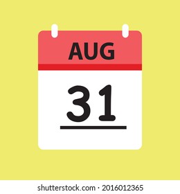 Calendario - Icono de la ilustración del 31 de agosto símbolo vectorial aislado diseño plano rojo y blanco