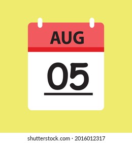 Calendar - August 5 icon illustration isolated vector sign symbol flat design red and white