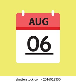 Calendar - August 6 icon illustration isolated vector sign symbol flat design red and white