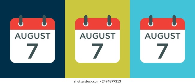 Calendario - Ilustración de ícono del 7 de agosto símbolo de signo de Vector aislado