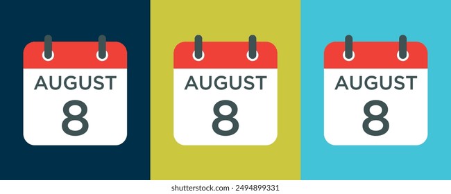 Calendario - Ilustración de ícono de agosto 8 símbolo de signo de Vector aislado