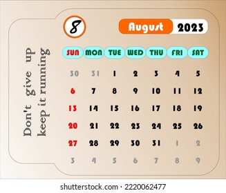 El calendario de agosto con el tema No te rindas, sigue funcionando