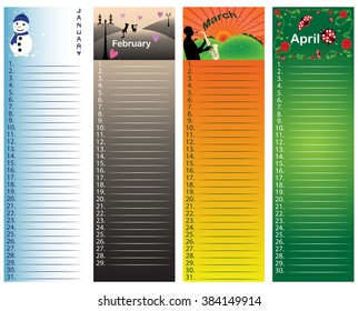 Calendar for B days Jan-Apr