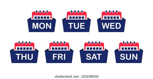 Calendar badge with days of the week. Calendar icons with every day of a week in flat style. Vector Illustration.