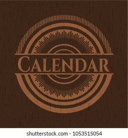 Calendar badge with wooden background