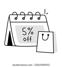 Calendar and bag depicting concept of sale event doodle icon 