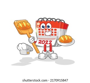 the calendar baker with bread. cartoon mascot vector