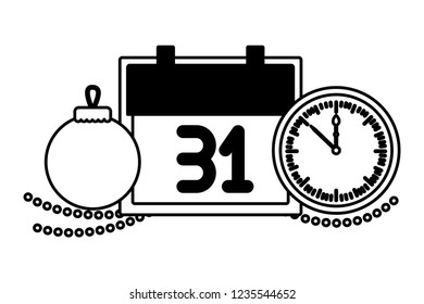 calendar ball clock party on white background