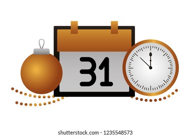 calendar ball clock party on white background