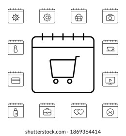 Calendar, basket, market flat vector icon in calendar pack