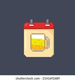 calendar with beer glass in pixel style