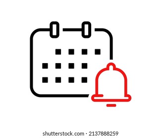 Calendario con icono de timbre. Recordatorio de evento. Ilustración del vector