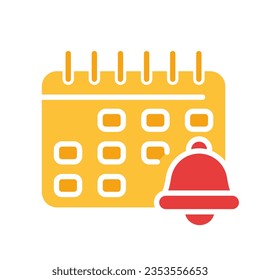 Calendar with bell line icon. Commemorative date, reminder, holiday, month, year, schedule. Vector colored icon on a white background for business