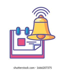 calendario con campana sobre diseño de ilustración vectorial de fondo blanco