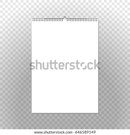 Calendar binder mockup vertical on transparent background. Spiral bound vector wall calendar template for your advertising design.