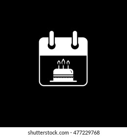 Calendar Birthday Cake Flat Icon On Black Background