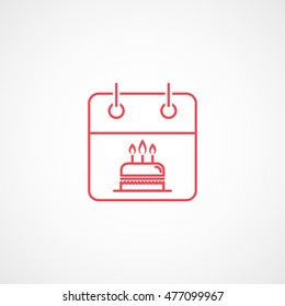 Calendar Birthday Cake Red Line Icon On White Background