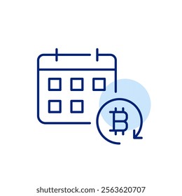 Calendar and bitcoin symbol. Crypto investment planner. Pixel perfect, editable stroke icon