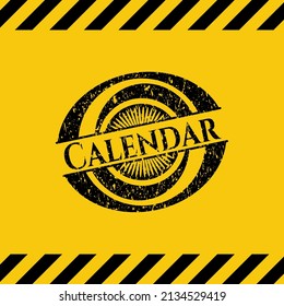 Calendar black grunge emblem with yellow background. Vector Illustration. Detailed. 