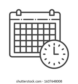 Calendar black line icon. Schedule sign. Time management, planning. Pictogram for web page, mobile app, promo. UI UX GUI design element. Editable stroke.