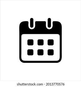 Icono de vector negro del calendario sobre fondo blanco.
