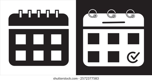 

Calendar black and white icon. Schedule symbol. Vector illustration isolated Design.