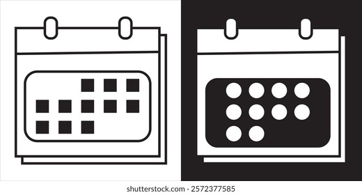 

Calendar black and white icon. Schedule symbol. Vector illustration isolated Design.