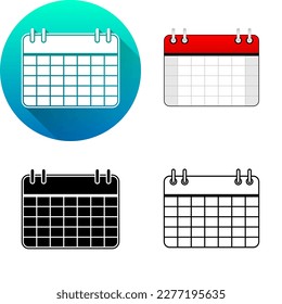 Kalender Leere Form Planer To-Do-Erinnerung Verzeichnis Month Finance Symbol, Set von flachem diagonalen Schatten, Schwarz-Weiß-Silhouette, Linie Art Logo Symbol einzeln auf weißem Hintergrund