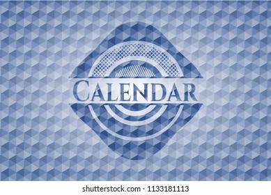 Calendar blue badge with geometric background.