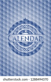 Calendar blue emblem or badge with abstract geometric polygonal pattern background.