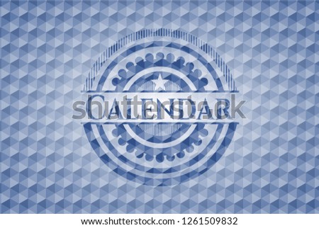 Calendar blue hexagon badge.