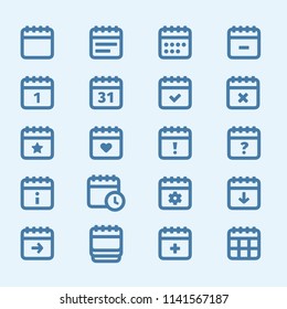 Calendar blue icons set in vector for interface (UI). Flatten and converted to outlines.