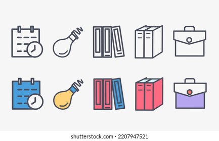 Calendar book bag and lamp icon with crayon color for office 