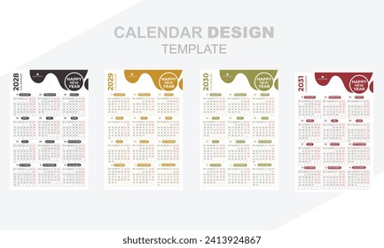 Calendar bundle for 2024 to 2027 years design. Corporate design template vector