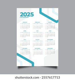 Calendar business template 2025.one page calendar layout in geometric shape business style