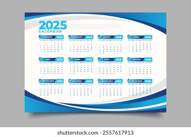 Calendar business template 2025.one page calendar layout in horizontal style business design decoration