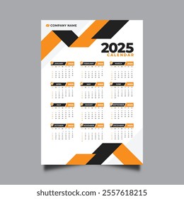  Calendar business template 2025.one page calendar in a year layout in business style with shape geometric design