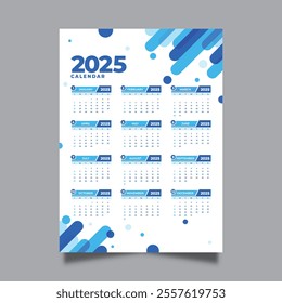 Calendar business template 2025.full page calendar layout in blue round geometric business style design