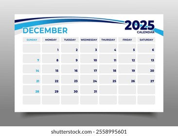  Calendar business template December 2025 horizontal page layout style business template design.starting for sunday