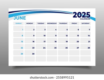 Calendar business template june 2025 horizontal page layout style business template design. starting for sunday