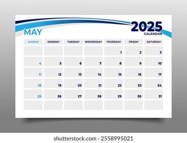 Calendar business template May 2025 horizontal page layout style business template design.starting for sunday