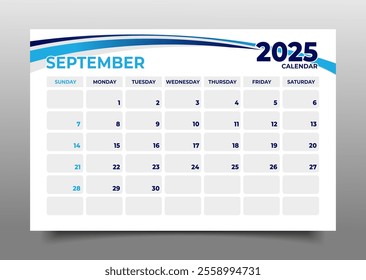 Calendar business template September 2025 horizontal page layout style business template design.starting for sunday