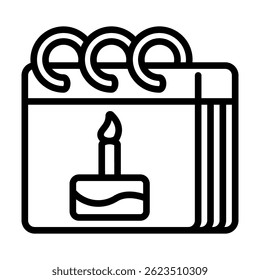 Calendar with Cake and Candles Icon Line for Birthday and Holiday Party Events